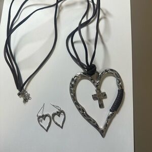 Silver Heart Pendant Necklace and Earrings Set